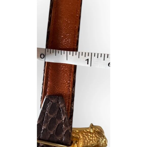 Vtg Alexis Kirk Belt Four Horse Head Gold Tone Buckle Brown Snake Leather 1980s main image 8